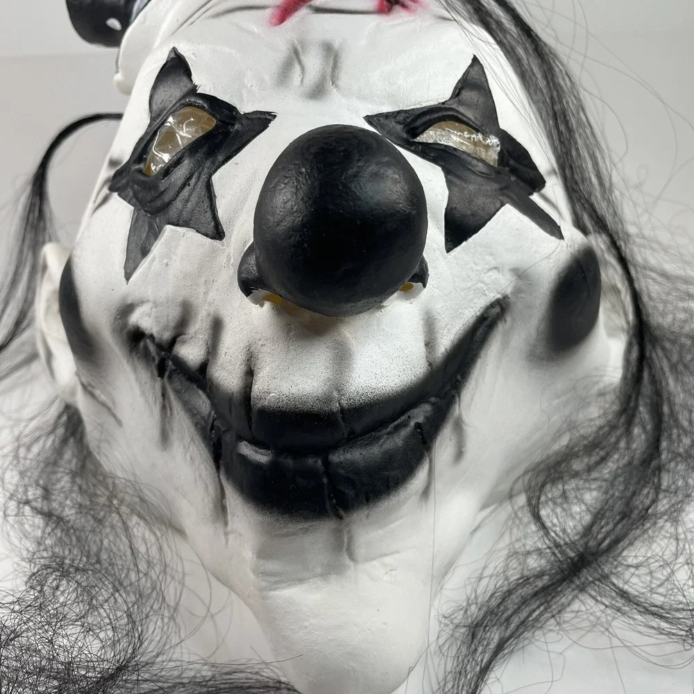 Killer Clown Rubber Adult Mask White Black Makeup‎ Forehead Wound creepy scary